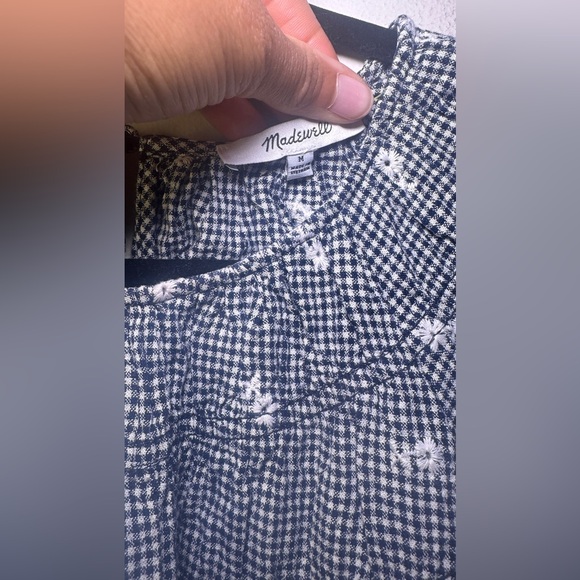 Madewell Gingham Embroidered Puff Sleeve Top Size M - Picture 4 of 4